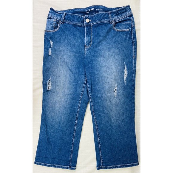 Lane Bryant Genius Fit Capris Womens 16 Distressed Mid Rise Medium Wash Big Butt - Picture 4 of 5